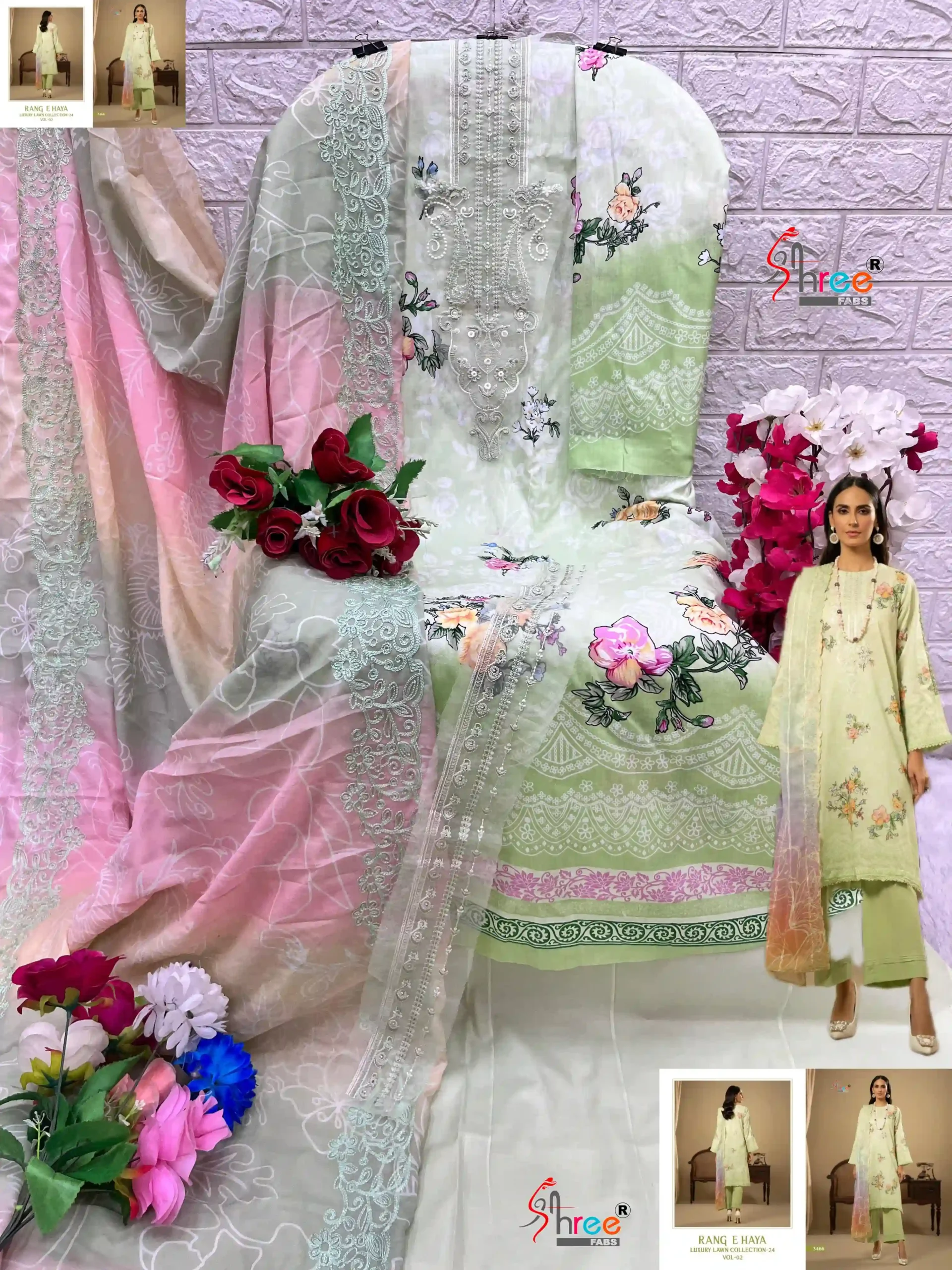 Shree Fab Rang E Heavy Luxary Lawn Collection Vol 02 Pure Cotton Wholesale Pakistani Salwar Suit Catalog — Wholesale Salwar Suits, Shree Fabs wholesale from Surat - Gallery Image 7
